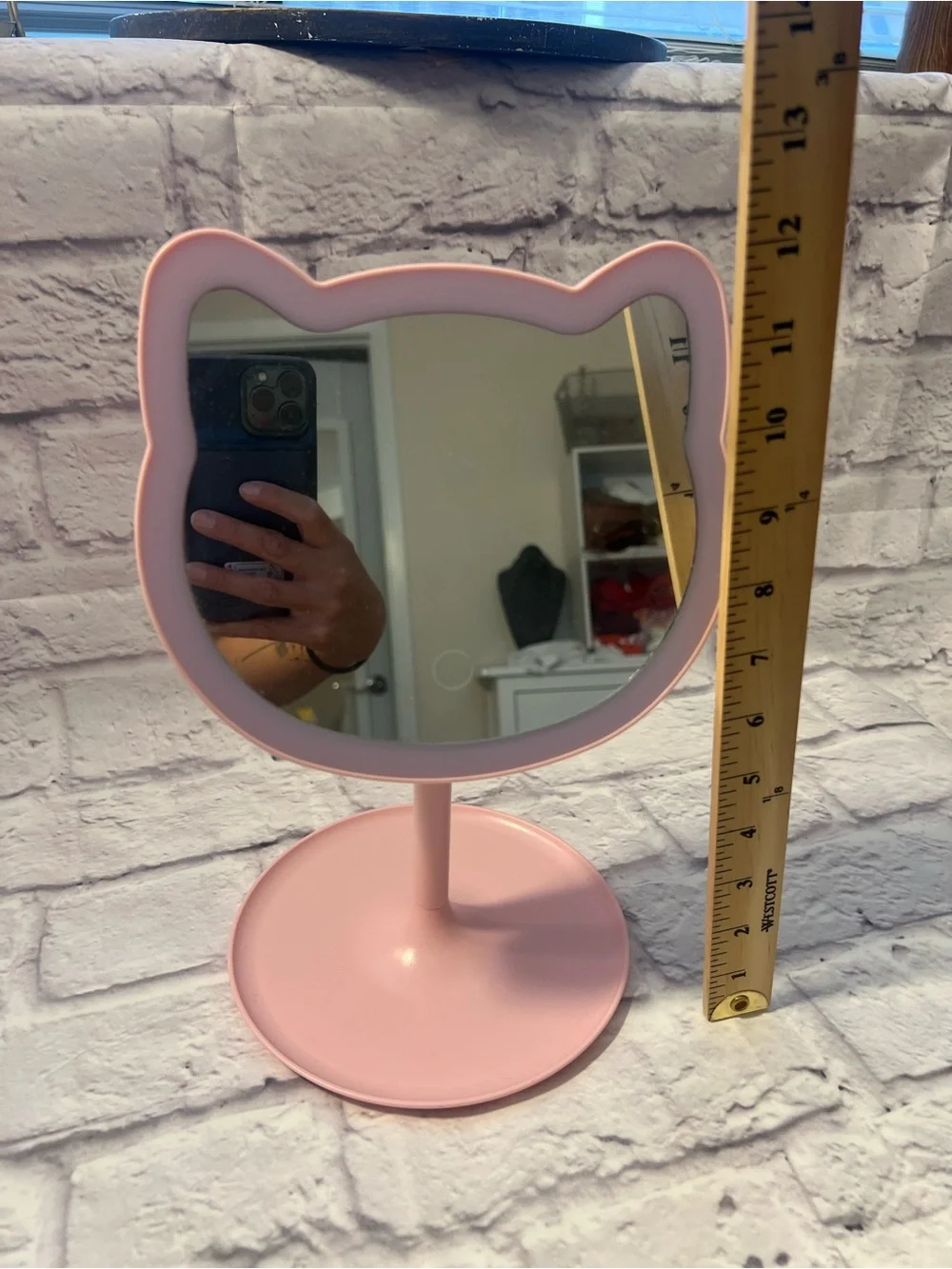 Pink Cat-Shaped Kids Vanity Mirror with Stand